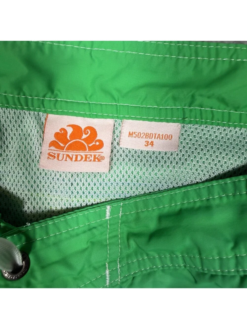 Sundek Swim Trunks Green Rainbow Striped Swim Trunks Nylon Size 34
